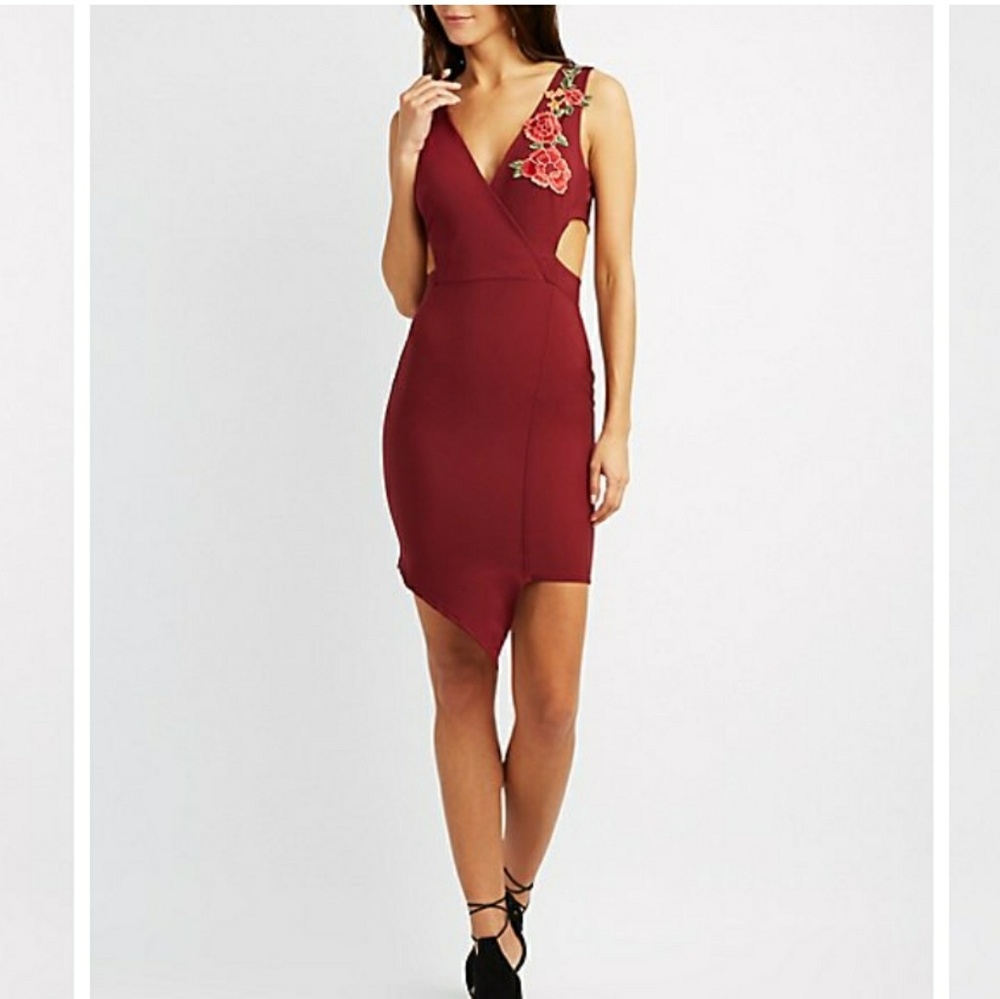 Asymmetrical Maroon Cut Out Dress